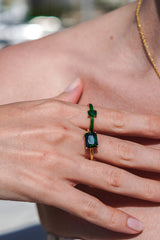 Karosh Emerald Color Baguette Cut Gem Enamel Ring - Karosh