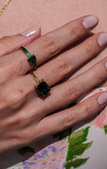 Karosh Emerald Color Baguette Cut Gem Enamel Ring - Karosh