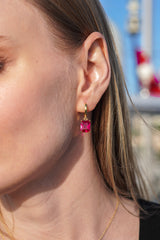 Karosh Ruby Color Big Baguette Cut Gem Dangle Earrings - Karosh