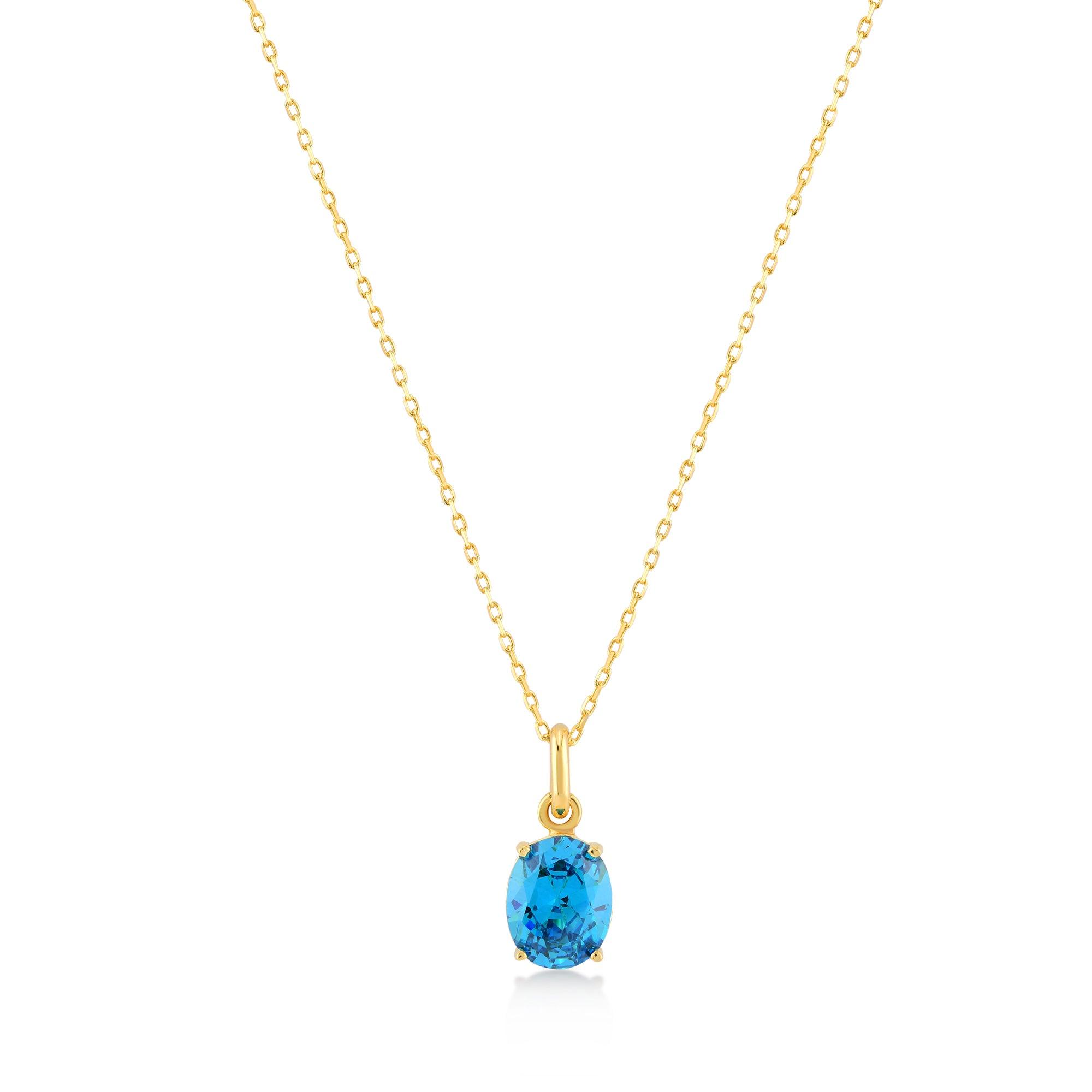 Aquamarine Oval Cut Gem Necklace - Karosh