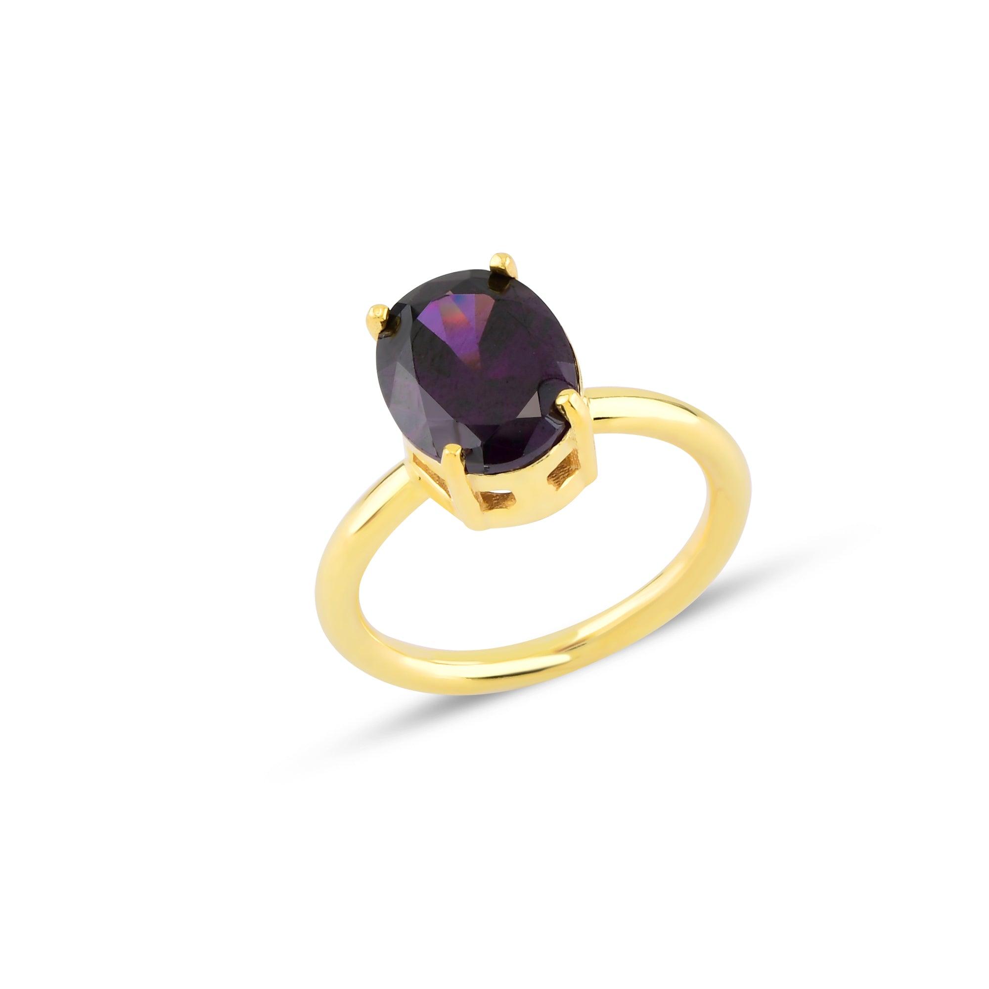 Purple Oval Cut Gem Solitaire Ring - Karosh