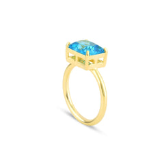 Aquamarine Baguette Cut Gem Solitaire Ring - Karosh