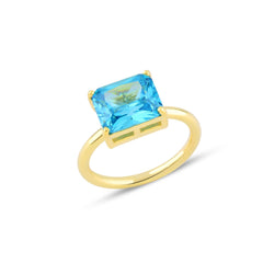 Aquamarine Baguette Cut Gem Solitaire Ring - Karosh