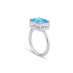 Aquamarine Baguette Cut Gem Solitaire Ring - Karosh