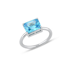 Aquamarine Baguette Cut Gem Solitaire Ring - Karosh