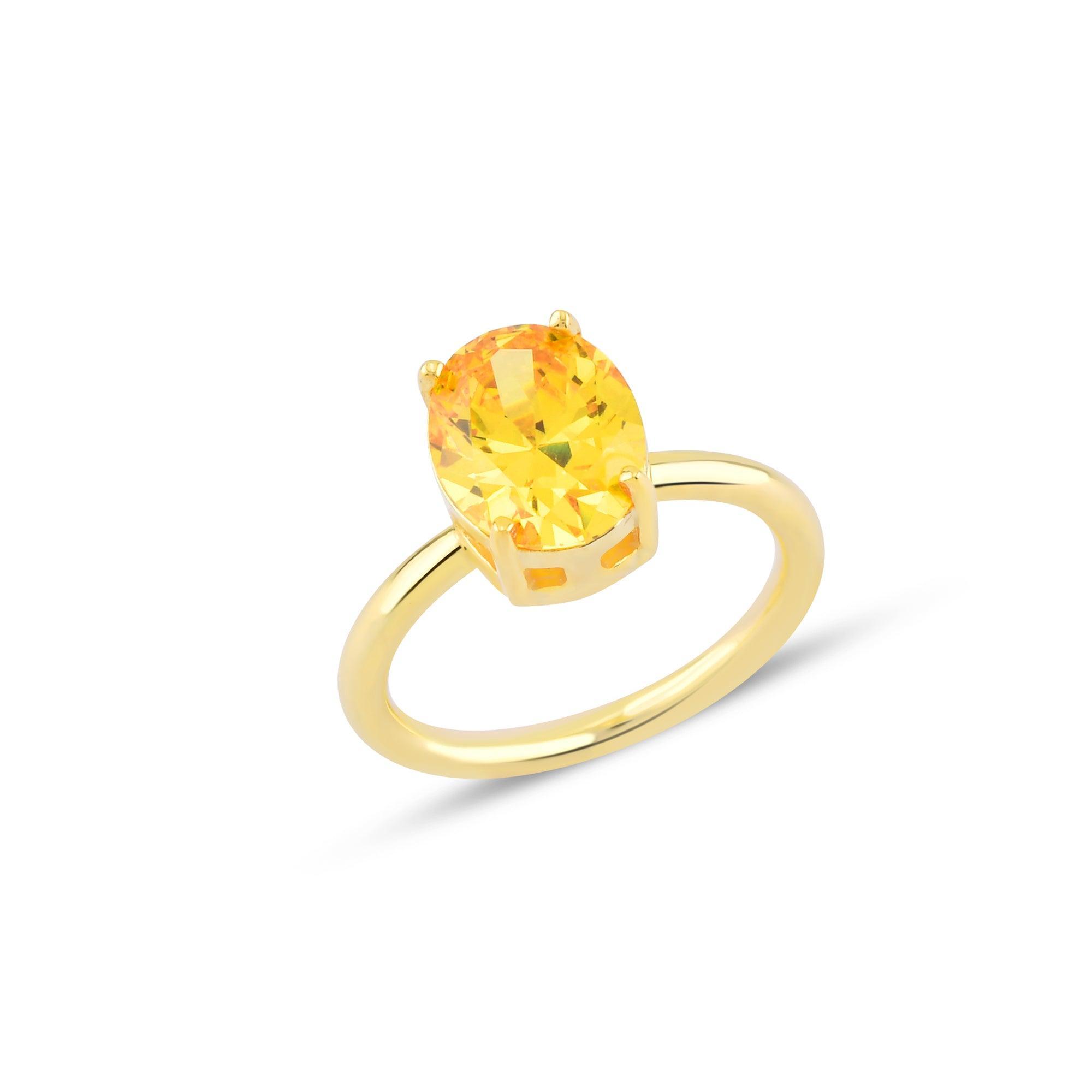 Yellow Oval Cut Gem Solitaire Ring - Karosh