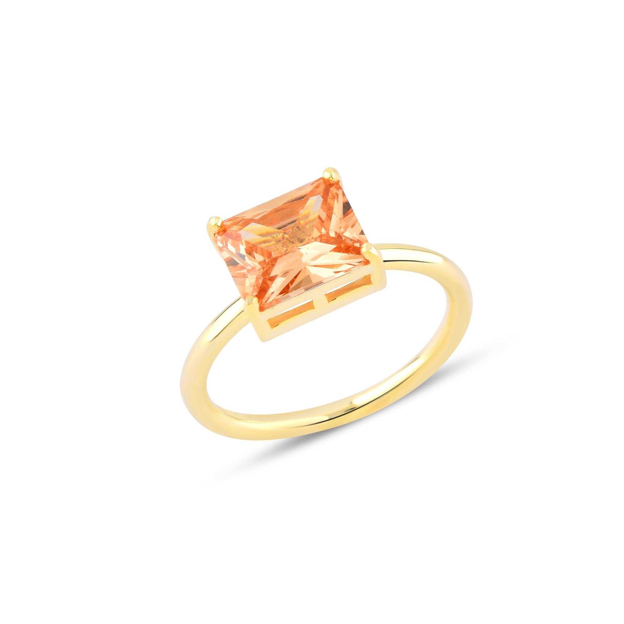 Orange Baguette Cut Gem Solitaire Ring - Karosh