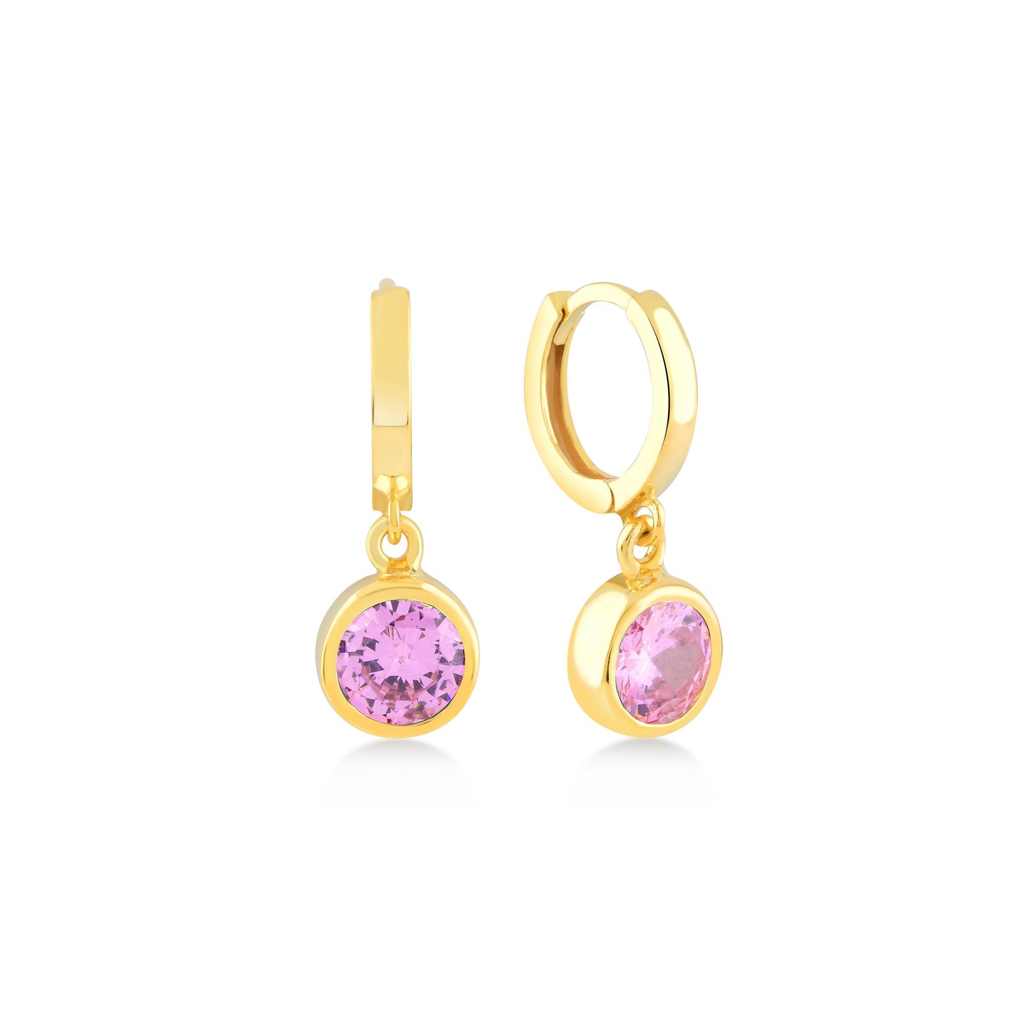 Moon Dangle Earrings with Pink Gem - Karosh