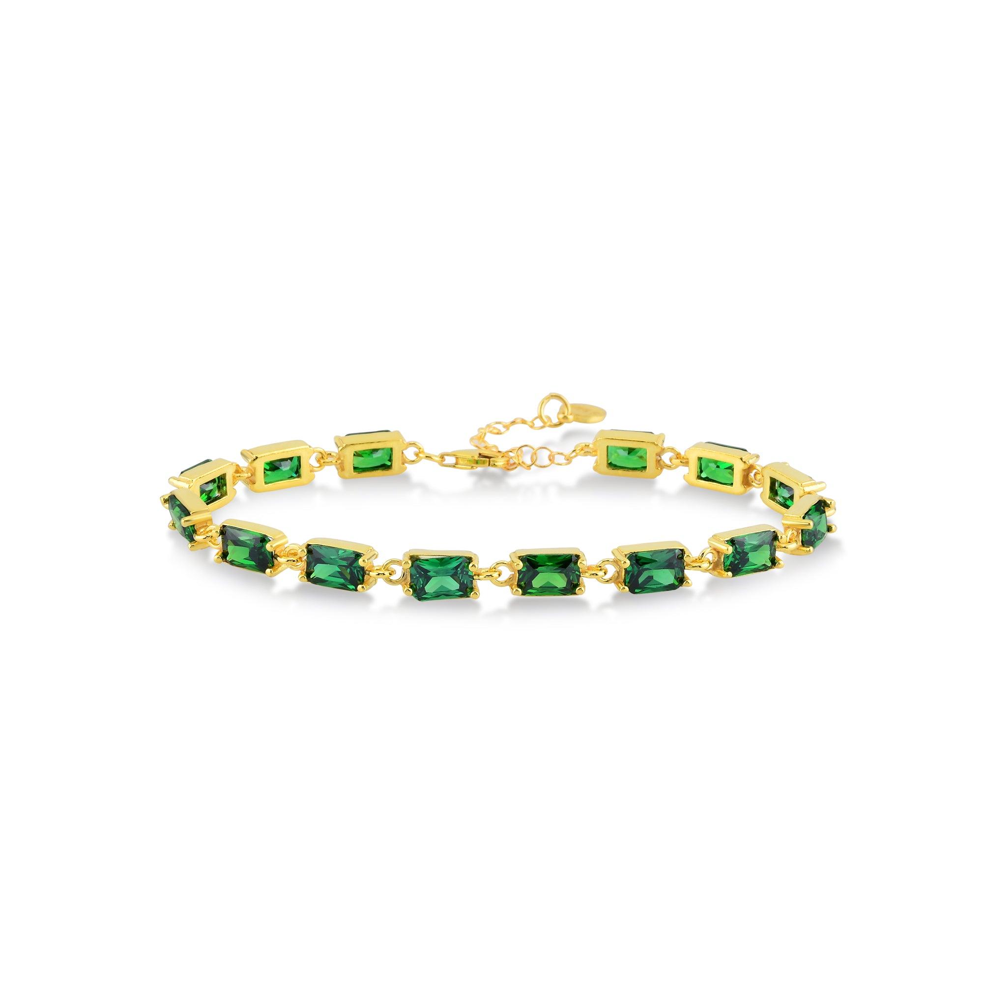 Emerald Color Baguette Cut Broken Tennis Bracelet - Karosh