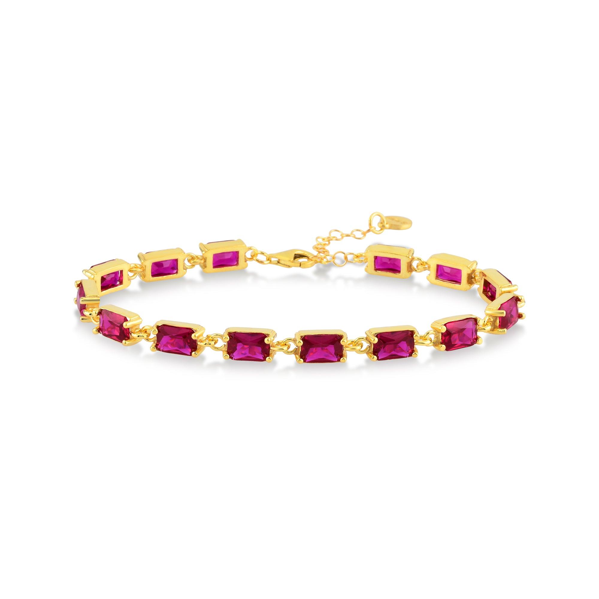 Ruby Color Baguette Cut Broken Tennis Bracelet - Karosh