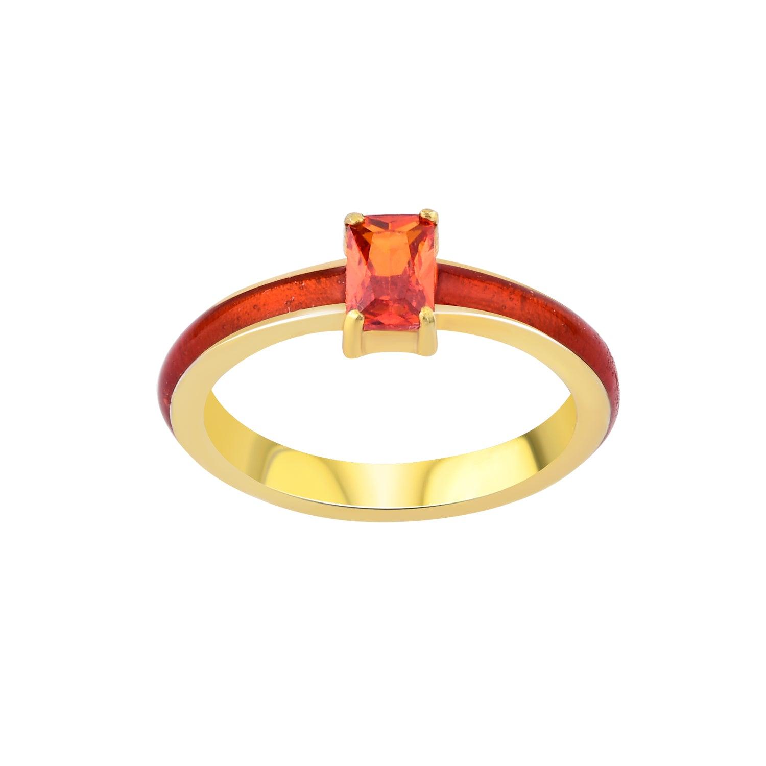 Red Baguette Cut Gem Enamel Ring - Karosh