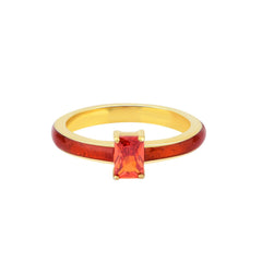 Red Baguette Cut Gem Enamel Ring - Karosh