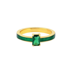 Green Baguette Cut Gem Enamel Ring - Karosh