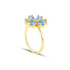 Aquamarine Zirconia Taşlı Damla Kesim Daisy Yüzük