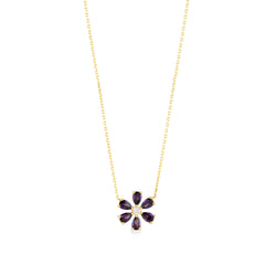 Amethyst Zirconia Gem Drop Cut Daisy Necklace