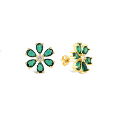 Emerald Zirconia Drop Cut Daisy Earrings