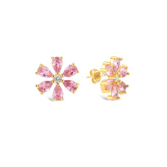 Pink Zirconia Taşlı Damla Kesim Daisy Küpe