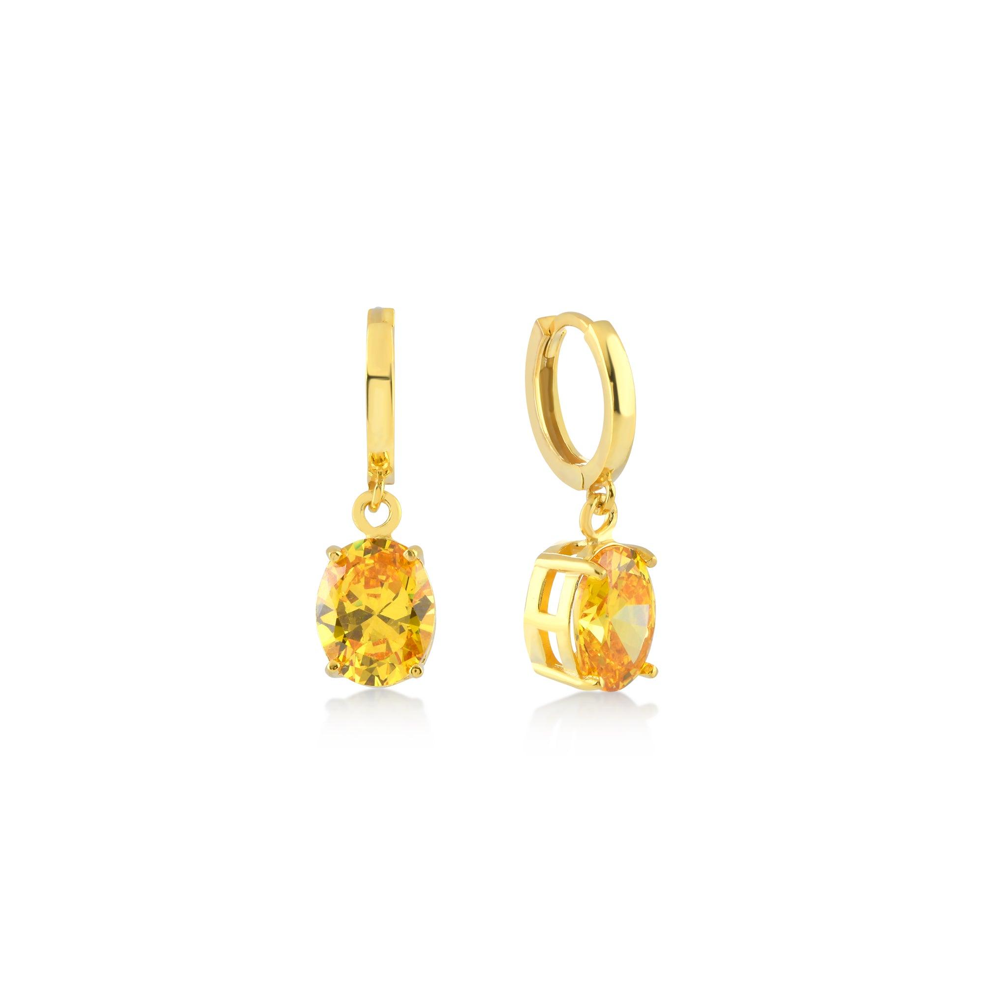 Yellow Big Round Gem Earrings - Karosh