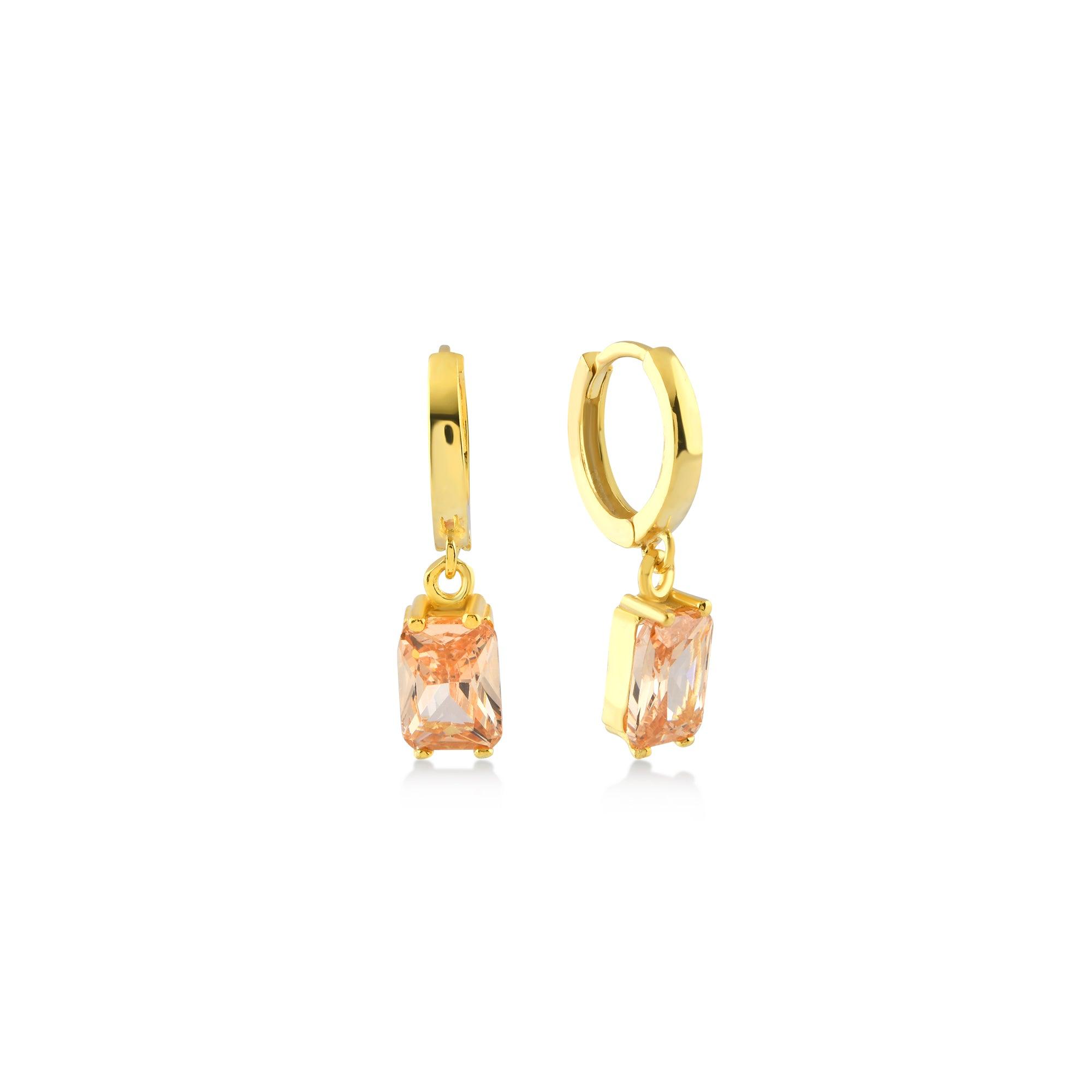 Orange Small Baguette Cut Gem Dangle Earrings - Karosh