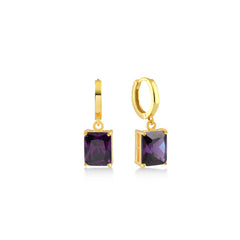 Purple Big Baguette Cut Gem Dangle Earrings - Karosh