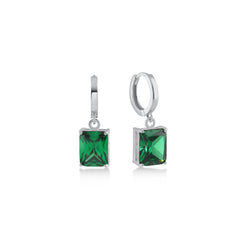 Green Large Baguette Cut Gem Earrings - Karosh