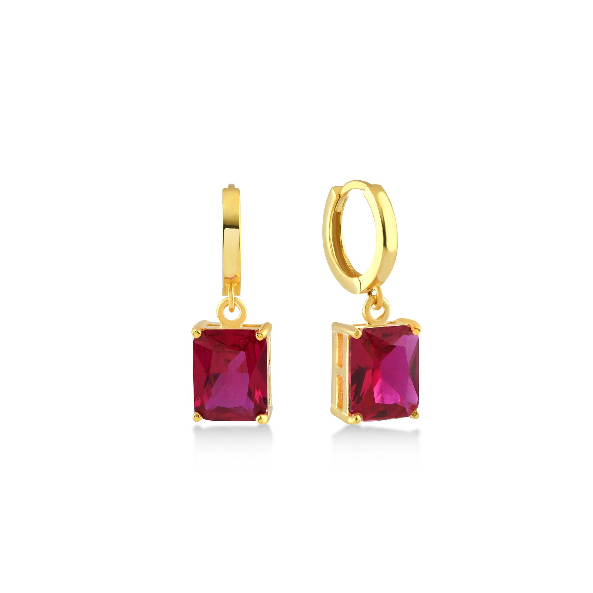 Ruby Big Baguette Cut Gem Dangle  Earrings - Karosh