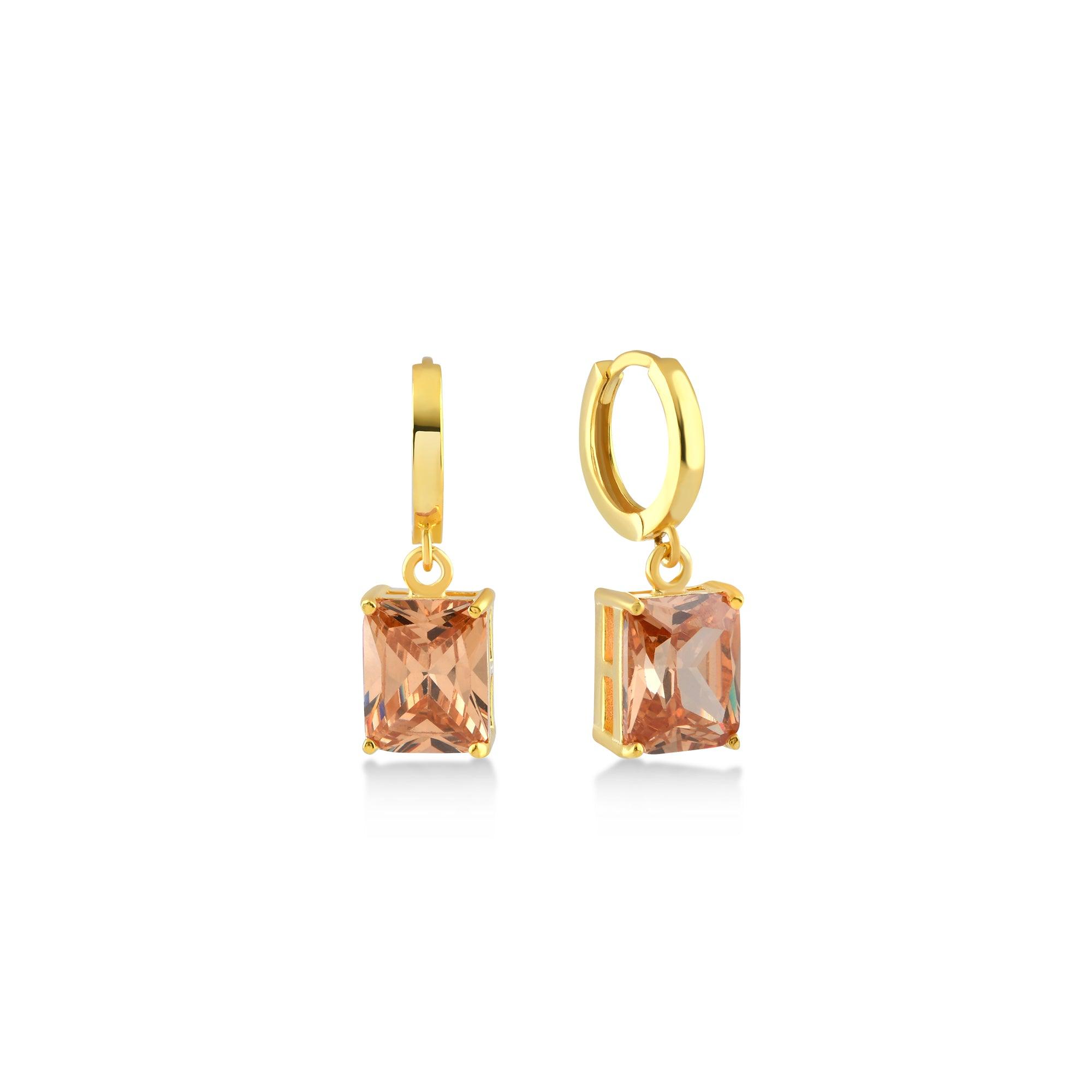 Orange Big Baguette Cut Gem Dangle Earrings - Karosh