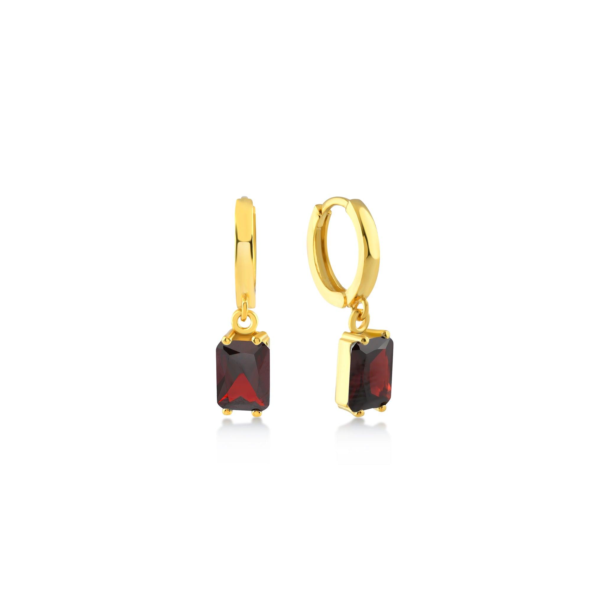 Red Small Baguette Cut Gem  Earrings - Karosh