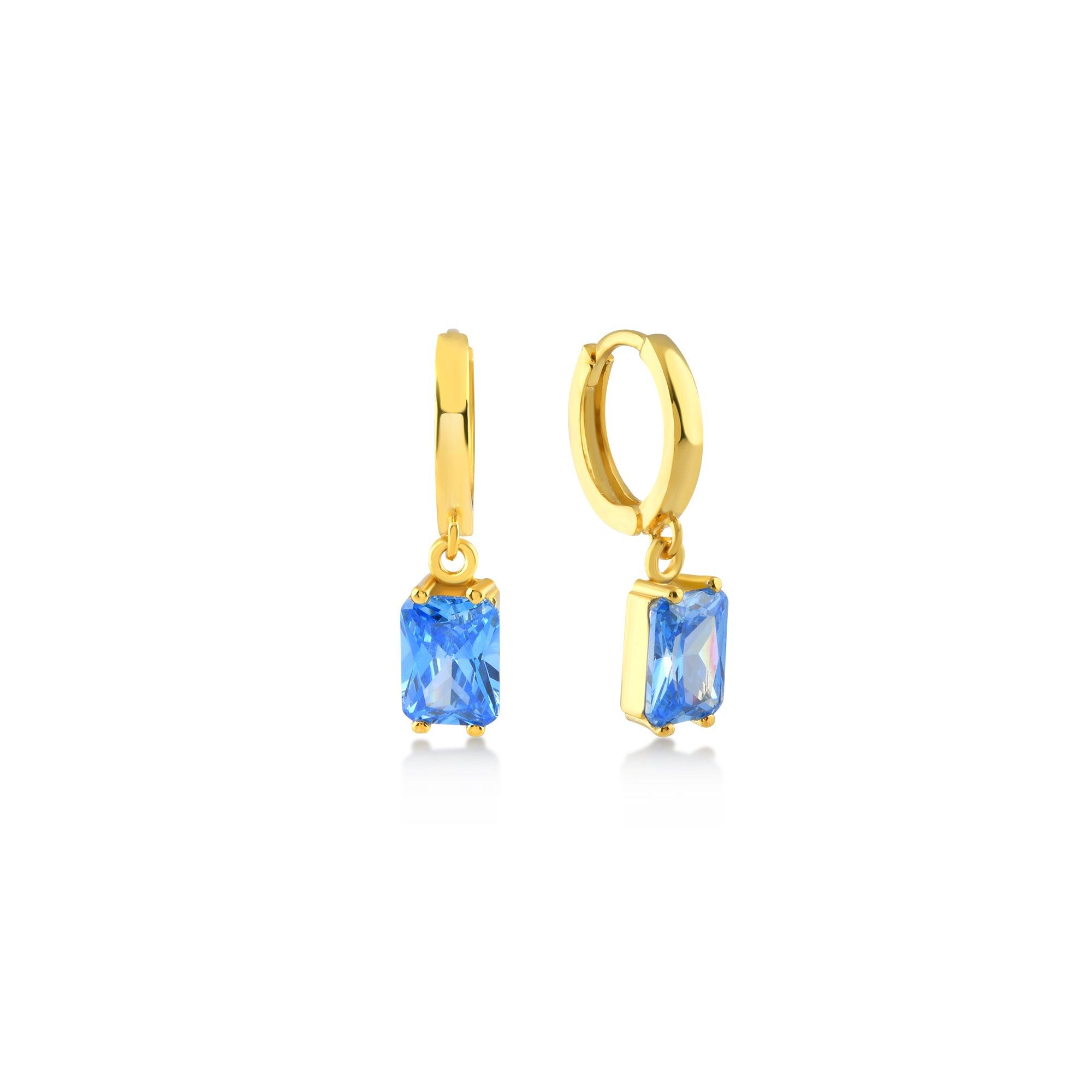 Aquamarine Small Baguette Cut Gem Dangle Earrings - Karosh