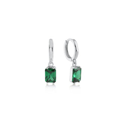 Green Small Baguette Cut Gem Dangle Earrings - Karosh