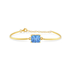 Baguette Cut Bone Bracelet with Aquamarine Gem - Karosh