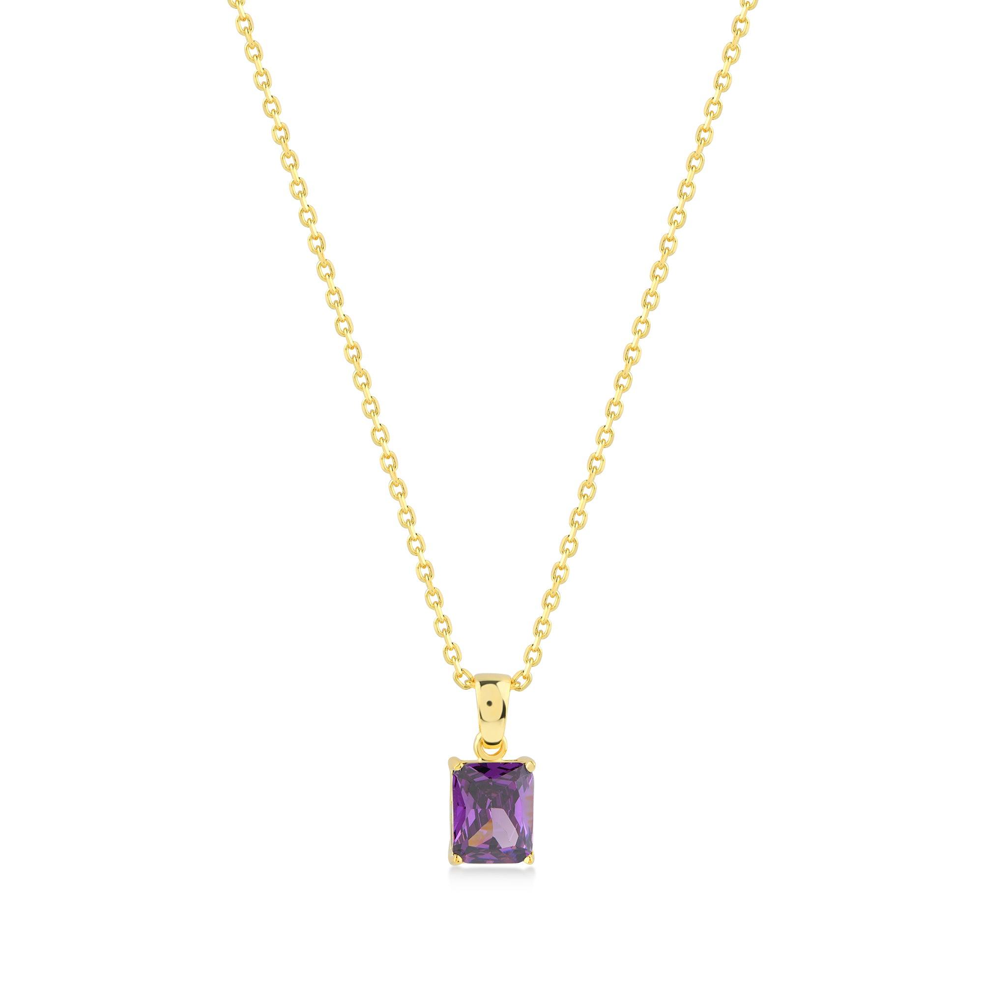 Baguette Cut Necklace with Amethyst Gem - Karosh