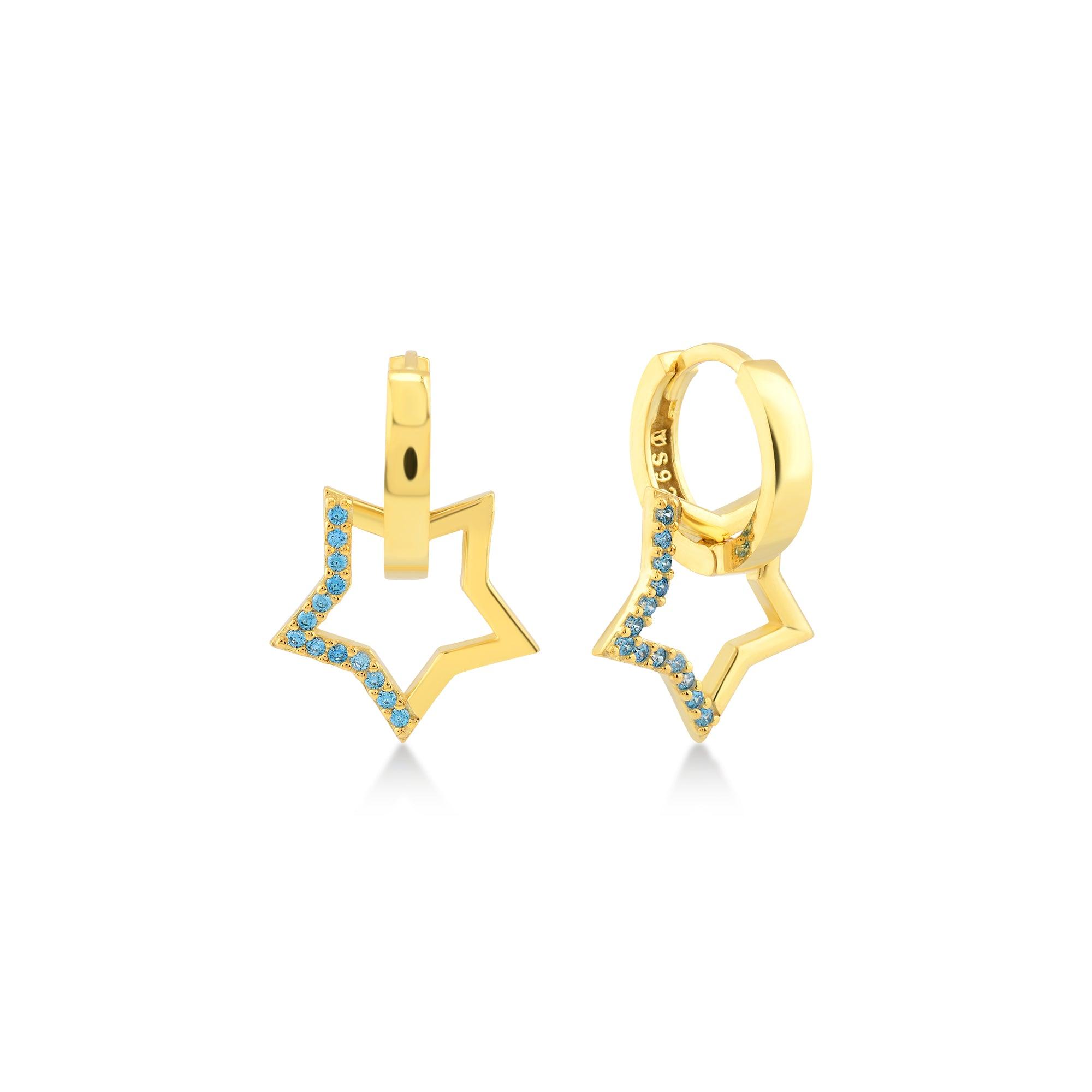 Karosh Mini Star Dangle Earrings with Aquamarine Gem - Karosh