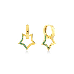 Karosh Mini Star Dangle Earrings with Emerald Color Gem - Karosh