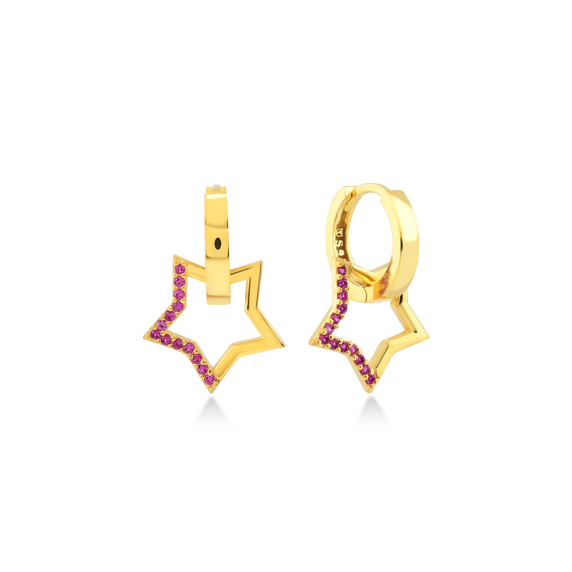 Karosh Ruby Color Gem Mini Star Dangle Earrings - Karosh