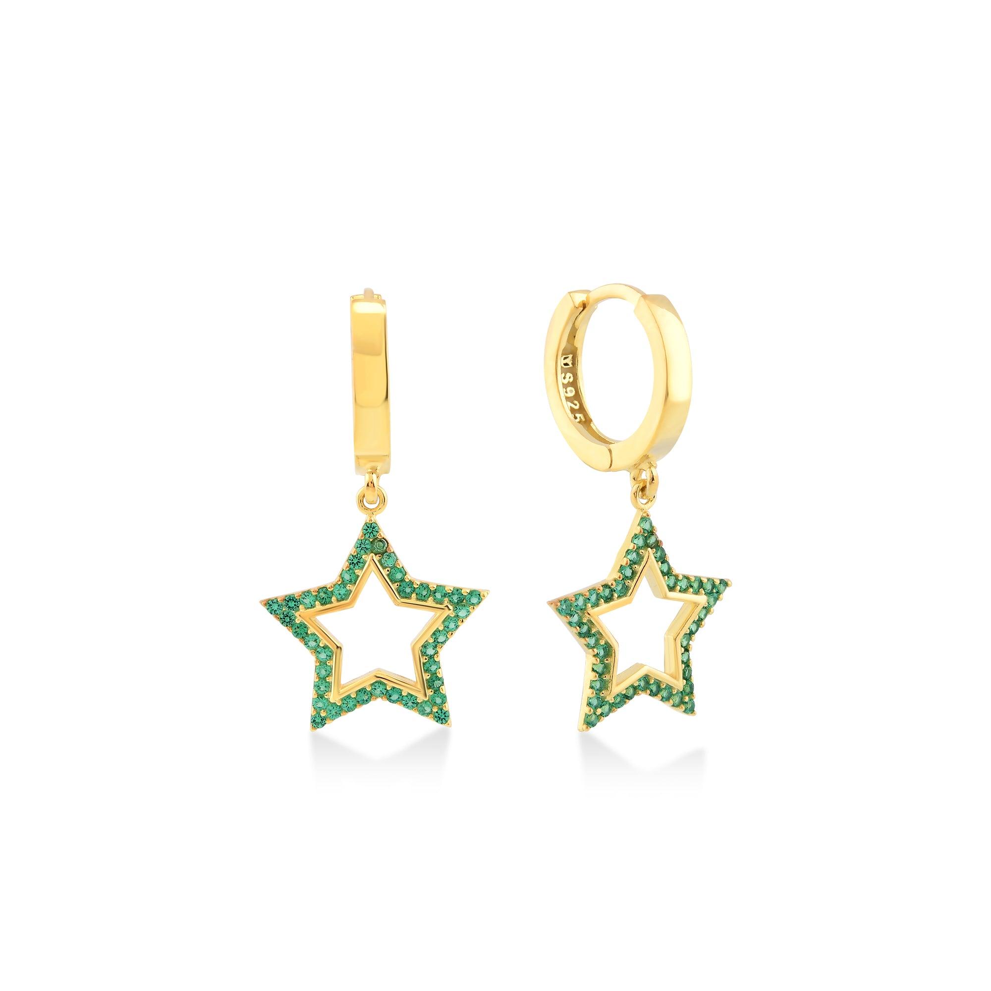 Karosh Emerald Color Gem Star Dangle Earrings - Karosh