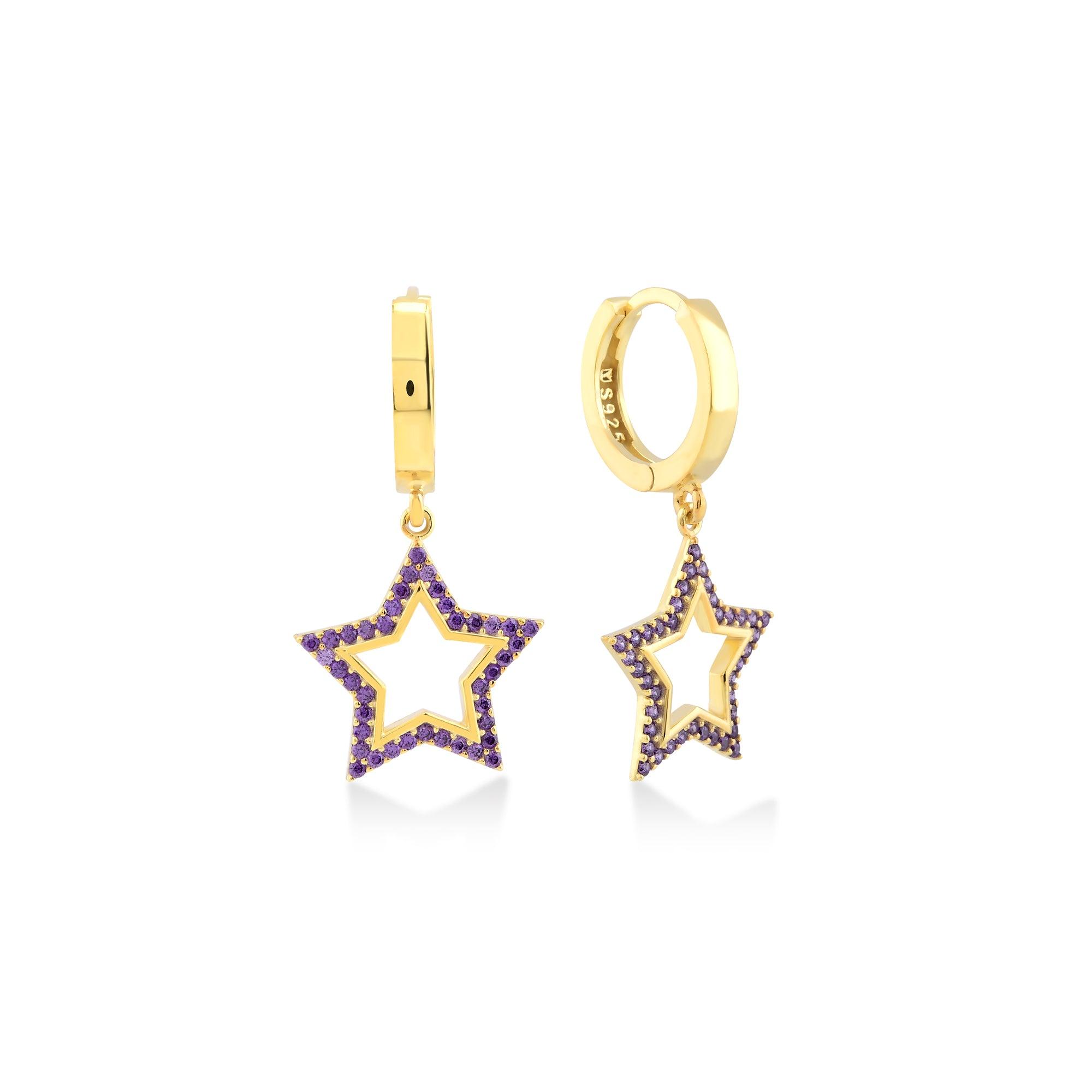 Karosh Purple Gem Star Dangle Earrings - Karosh