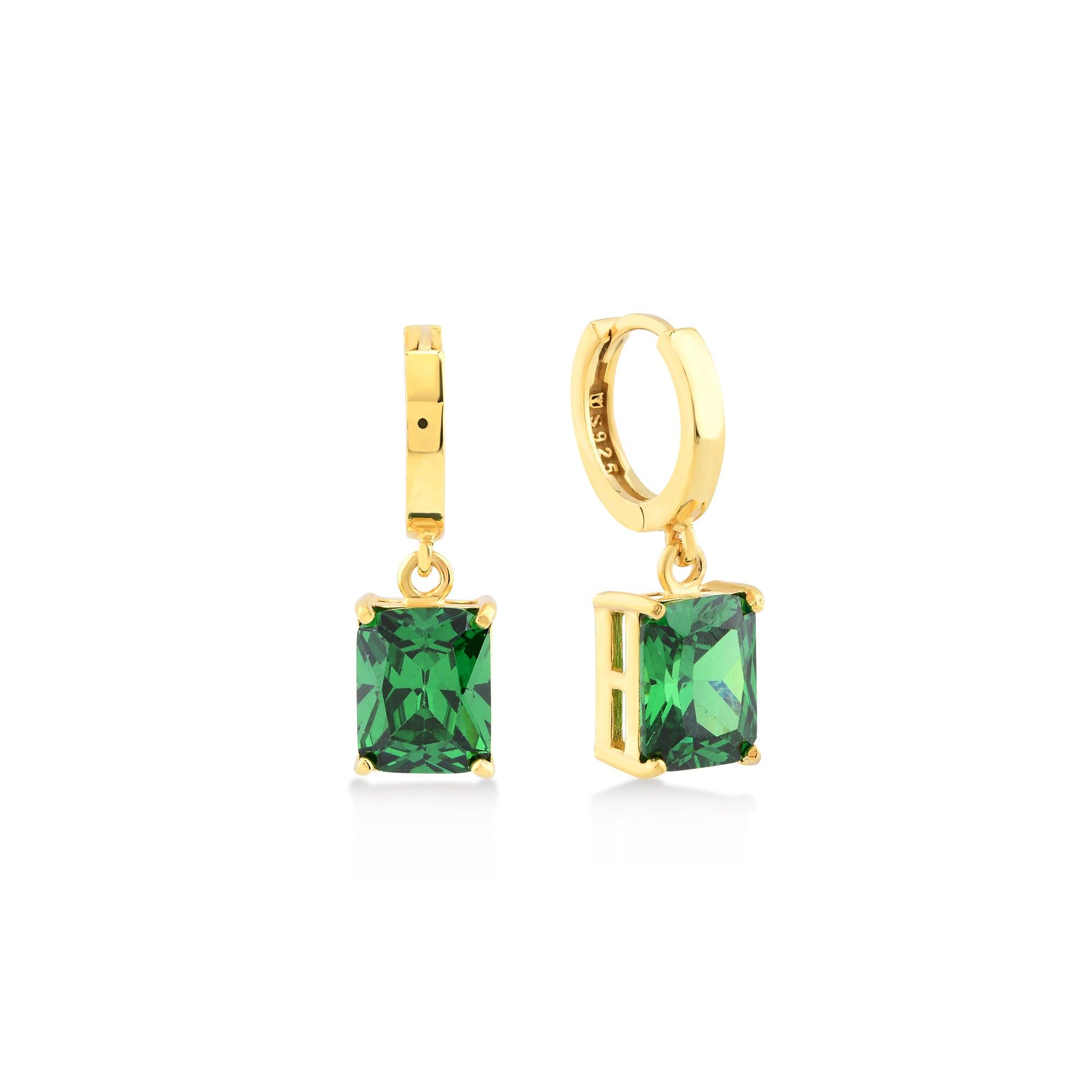 Karosh Emerald Color Big Baguette Cut Gem Dangle Earrings - Karosh