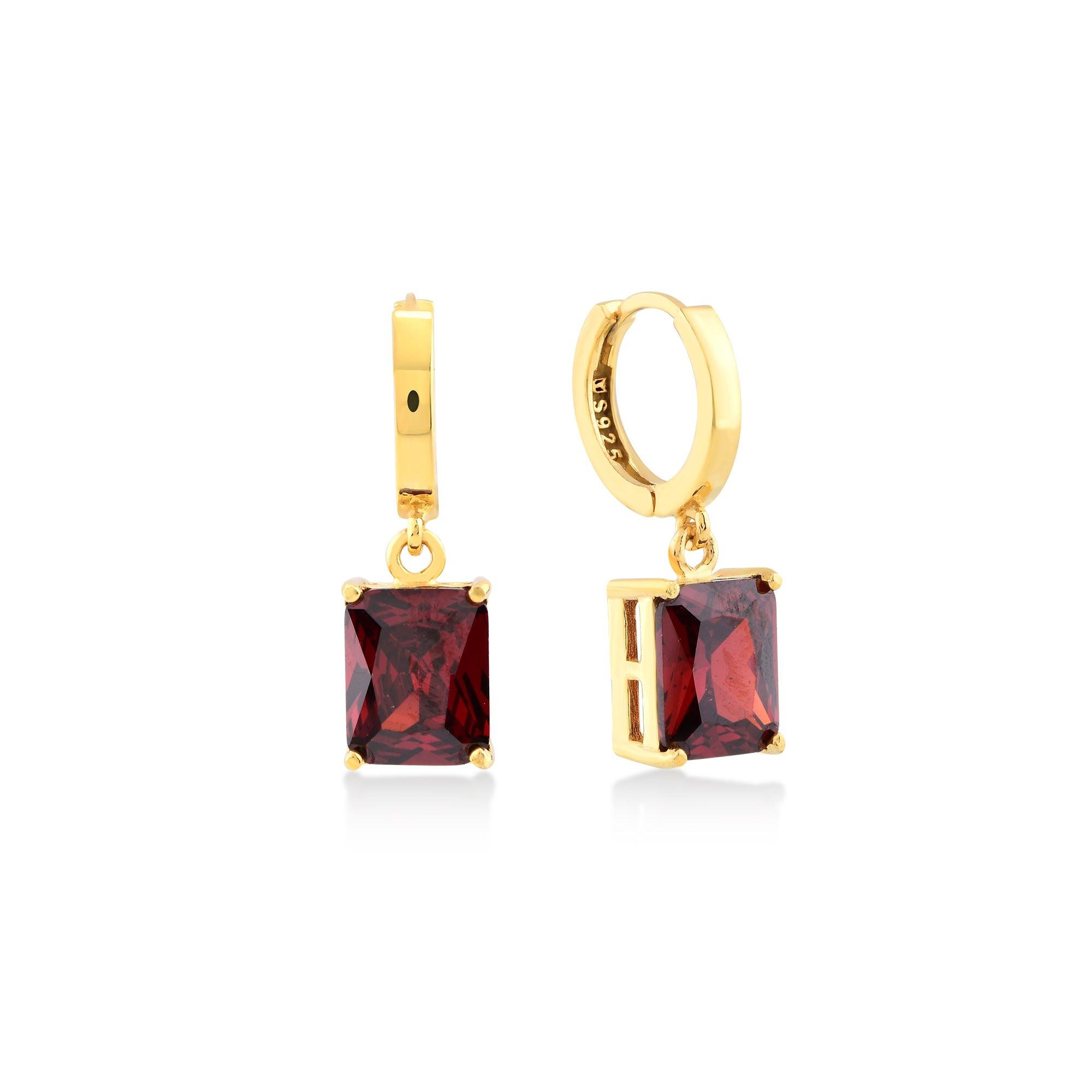 Karosh Large Baguette Cut Earrings with Red Gem - Karosh