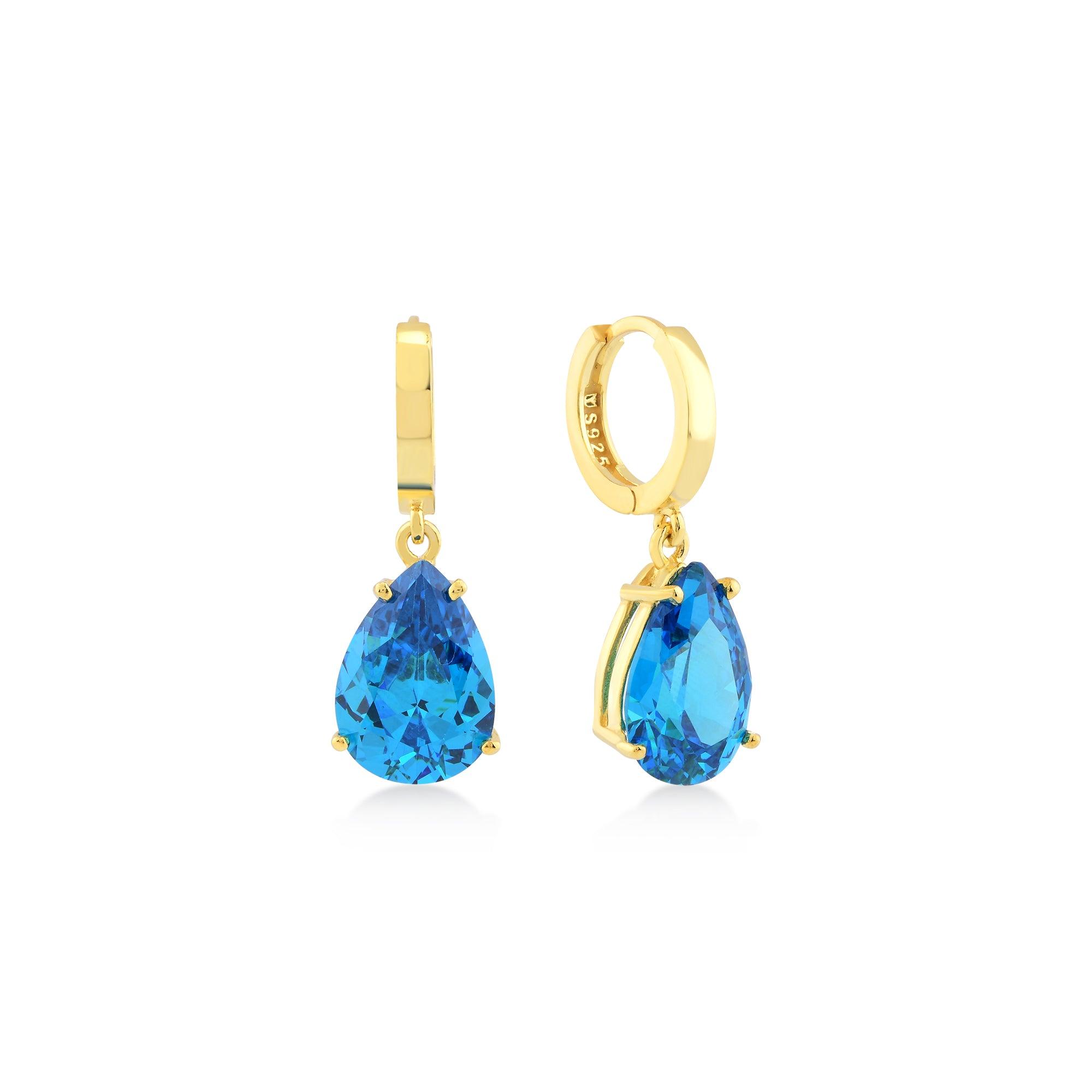 Karosh Aquamarine Drop Cut Gem Dangle Earrings - Karosh