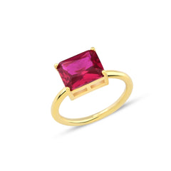 Karosh Ruby Color Baguette Cut Gem Solitaire Ring - Karosh