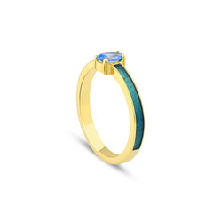 Karosh Green Enamel Ring with Aquamarine Drop Cut Gem - Karosh