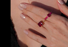 Karosh Ruby Color Baguette Cut Gem Solitaire Ring - Karosh