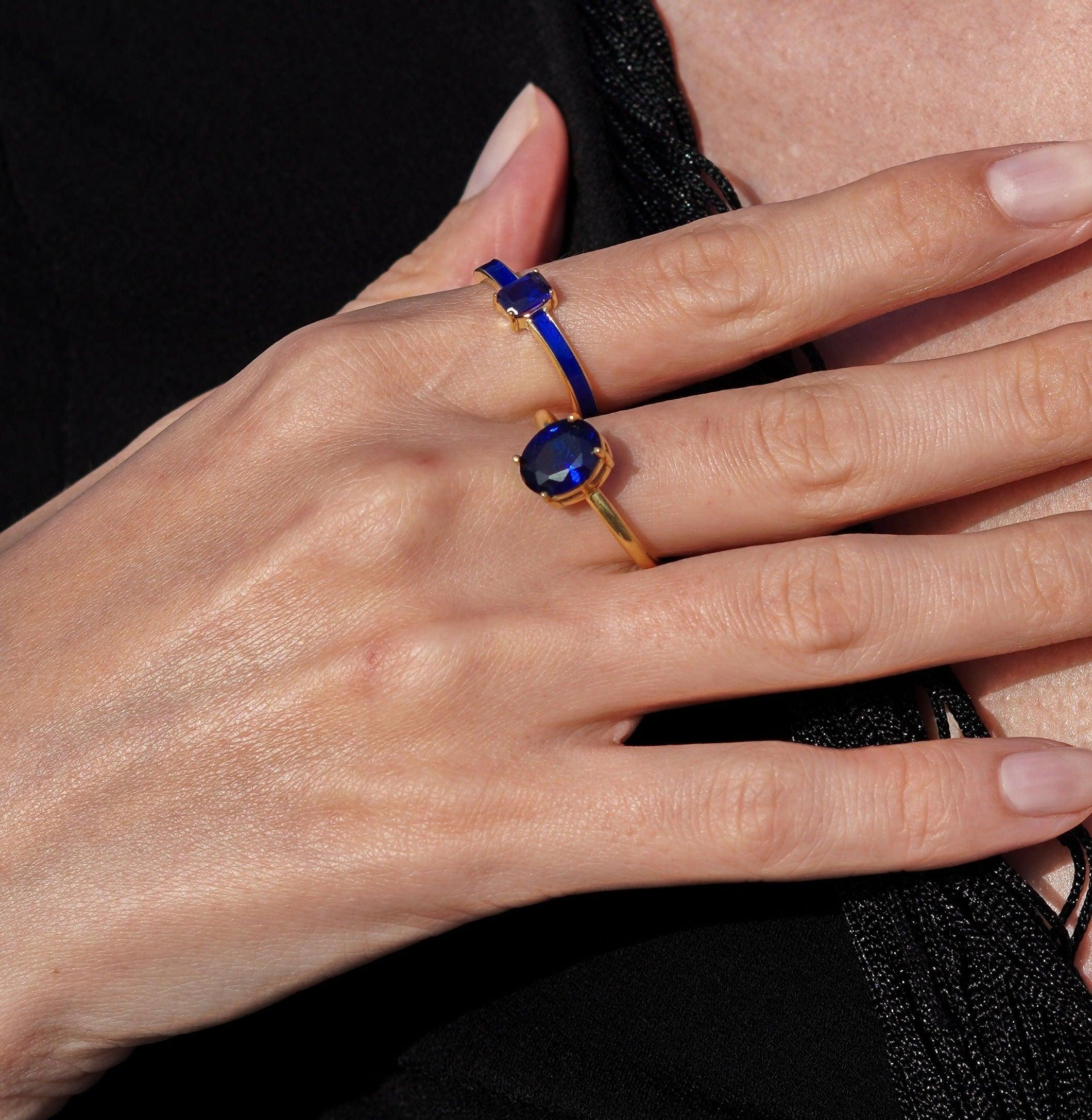 Karosh Safir Color Oval Taşlı Tektaş Yüzük - Karosh